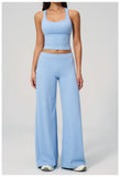 Women's Summer Two Piece Yoga Sets Slimming Sports Tank Top Lifted Buttocks High Waist Flare Pants Gym Fitness Suits Tracksuit