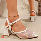 Heel Sandals for Women - Peep Toe Ankle Strap Dress Shoes, Comfortable Thick Heel for Office