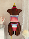 S - XL Striped V Neck Tankini Halter Bikini Female Swimsuit Women Swimwear Bather Bathing Suit Swim Two-pieces Bikini set K8110