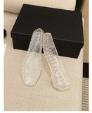 New 2025 Women Fashion Jelly Shoes Summer Cut-out Flat Sandals, Soft PVC Casual Square Toe Girls Daily Walking Sandalias
