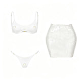 Sexy 3Pcs Swimsuit With Mini Skirt Women Bikini Push Up Swimwear Solid Biquini High Cut Monokini Swim Suit Bathingsuit Beachwear