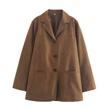 Foridol Turn Down Collar Brown Autumn Jacket for Women Casual Single Breasted Long Coat Jacket Female Winter Jacket Back Slit