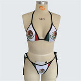 S - XXL Flag Printed Halter Bikini Female Swimsuit Women Swimwear Two-Pieces Bikini Set Padded Bather Bathing Suit Swim V7570