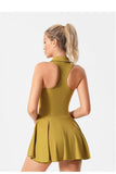 Quick Dry Tennis Dresses Women Turn Down Collar Golf Pleate Skirt Dress Pockets Fitness Shorts 2 Piece Tennis Yoga Suits