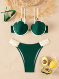 Sexy Coffee Contrast Ruffles Thong Bikini Set Women Hollow Out Push Up Underwire Bra Swimwear 2026 Summer Bathing Suit Swimsuit