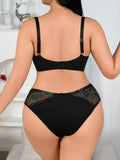 Plus Size Floral Embroidery Minimizer Cami Lingerie Set, Lightweight Lace Bra for Full Bust Support
