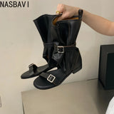 Roman Ankle Cool Boots Sandals Women's Korean Comfortable Gladiator Punk Round Head Hollow Sandals Girls Beach Dress Shoes