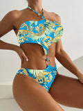 2026 Halter Monokini Swimsuit One Piece Sexy Ring Link Swimwear Women Bathing Swimming Swim Suit Padded Beachwear Summer XXL