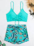 2026 Tie Dye Bikini Drawstring Swimsuit Women High Waist Shorts Swimwear Female Padded Bathing Suit Swimming Beachwear Summer