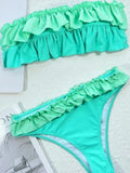 Ruffle Block Color Bikini Set Women 2026 Sexy Strapless Off-Shoulder Swimsuit Sexy High Waist Backless Bathing Suit Beachwear