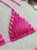 2025 Halter Wrinkled Weaved Bikini Women Swimwear Female Swimsuit Two Pieces Bikini Set Brazilian Bathing Suit Swim Beach Wear