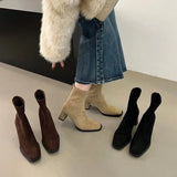 Vintage Thick Heel Square Toe Women Ankle Boots Ladies Elegant Mordern Short Botas Autumn Winter Zapatos De Mujer 2026