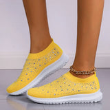 Women's Slip-On Crystal Sneakers 2025 Breathable Mesh Plus Size 35-43 Casual Flats Women Comfort Soft Sole Running Walking Shoes