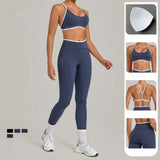 Women's Seamless Yoga Sets Sports Fitness Gym Sleeveless Vest Hip-lifting Slim Fit Pants Suits Running Training Workout Sets