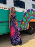 Women Summer Casual Long Dress Tie-Dye Print U-Neck Sleeveless Dress 2026 Fashion Cross Backless Dresses Bohemian Holiday Beach
