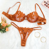 Golden Embroidered Print Pajama Set - A Set Featuring a Floral Design Suitable for Women, a Sexy Bra ZA824031