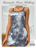 Women's Sleepwear Summer Floral Print Satin Nightgown Casual Sleeveless Backless Slip Night Dress Sexy Nightdress Home Clothes