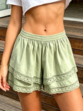 Women’s Layered Lace Shorts Elastic Waist Wide Leg Short Pants Summer Lolita Casual Loose Lounge Bloomers Streetwear