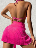 3pcs Sarong Beach Cover Up Skirt Wrinkled Bikini Women Swimwear Female Swimsuit Three-pieces Bikini Set Bathing Suit Swim Lady
