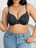 Plus Size B C D Thin Cup Women's Bra Wide Straps Push up Bra Stylish Heart & Rhinestone Comfy Side Bulge Control Underwire Bra