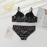 Two Piece Women Underwear Set With Floral Print Design 3/4 Cup Hood Gathered And Matching Triangle Underwear Sexy Lingerie A2169
