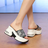 Wedge Heel Silver Sequin Sandals Women 2026 Fashion 9Cm Chunky Heeled Slippers Woman Plus Size 42 Thick Sole Platform Sandles