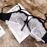 MOYISU Push Up Bra for Small Bust - French Chic Lace Bralette Set, Wireless Comfort Support Anti-Sag Underwear for Petite Women
