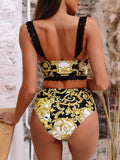 Printed Bra Cup Bandeau Bikinis Female Swimsuit High Waist Bikini Women Swimwear Two Pieces Bikini Set Push Up Bathing Suit Swim