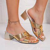 Gold Super High Heels Summen Women Sandals Designer Strange Hollow Heels Ladies Squared Toes Mules Slippers Plus