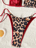 Halter Splicing Leopard Bikinis 2026 Satin Bikini Female Swimsuit Women Swimwear Two-pieces Bikini Set Micro Bathing Suit Swim