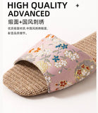 Breathable Indoor Linen Slippers For Women Men Home Floor Shoes Chinese Style Emrobidery Anti-slip Couples House Bedroom Slides