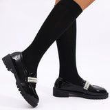 Fashion Pearls Decor Platform Loafers Women College Style Thick Heels Pu Leather Shoes Woman Plus Size 43 Student Shoes Female