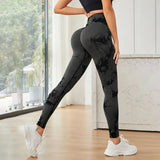 Boho Tie Dye High Waist Knit Elastic Fitness Yoga Tights Butt Lifting Workout Pants for Women