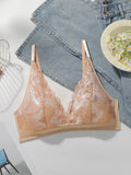 Women's sexy lace flower bra without steel ring gathered push up breathable shoulder straps adjustable bra MR3042