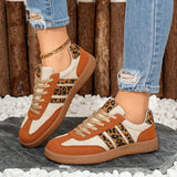 Leopard Stripe Lace Up Flats for Women Plus Size 42 Platform German Training Shoes Woman Non-Slip Thick Sole Sport Running Shoes