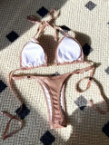 PU Leather Pearls Bikini Mini Micro Thong Bikinis Women Swimwear Female Swimsuit Two-piece Bikini Set Halter Bathing Suit Swim