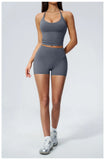 Quick Drying 2 Pcs Yoga Sets Women V Neck Slimming Sports Tank Top High Waist Shorts Fitness Suit Outwear Gym Running Tracksuits