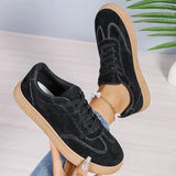 All Match Black Faux Suede Sports Shoes for Women Lace Up Low Top Sneakers Woman Sewing Wear Resistant Vulcanize Shoes Ladies
