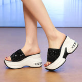 Wedge Heel Silver Sequin Sandals Women 2026 Fashion 9Cm Chunky Heeled Slippers Woman Plus Size 42 Thick Sole Platform Sandles