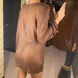 Sexy Long Sleeve See Through Top  Mesh Sheer Tunic Beach Cover Up Cover-ups Beach Dress Beach Wear Beachwear Female Women V3557