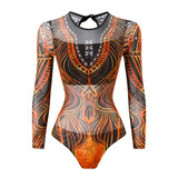S - XXL New Printed Long Sleeve With Pants Women Swimwear One Piece Swimsuit Female Floral Padded Bather Bathing Suit Swim V7176