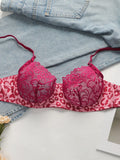 Lace Transparent Underwear Sets for Women Sexy Lingerie Fairy Embroidery Brief Sets Delicate Pink Leopard Push Up Bra A3131