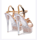 2026 New Silver Narrowband Women's Sandals 14CM Party Banquet Dress Shoes Summer Stiletto Nightclub Platform Crystal High Heels