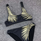 New Sexy Leaves Printed Female Swimsuit High Waist Bikini Women Swimwear Two-Pieces Bikini Set Bather Bathing Suit Swim V1795