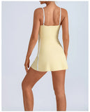 Women's Tennis Dress Summer Sleeveless Pink Contrast Workout Yoga Dresses Build in Shorts Fashion Tight Fitting Skirts Suit