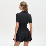 FDYOUI New 2026 Summer Zip-up Corset Playsuits Women Casual Short Sleeve Sports Fitness Overalls One Piece Tunics Yoga Bodysuit