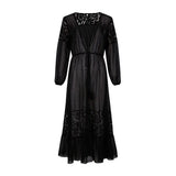 Summer Bikini Cover Up See-through Lace Thin Cardigan Long Sleeves Tassel Sunscreen Lace Up Maxi Dress Summer Beach Dress