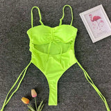Sexy Lace Up Tummy Cut Out Monokini One Piece Swimsuit Women Swimwear Female Leopard Thong Bather Bathing Suit Swim Wear V1290