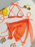 Women mesh micro mini string bikini sets 3pcs with cover skirt shell pendant swimsuit bathing suit beach outfits biquini tankini