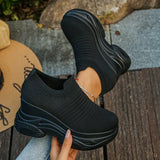 Breathable Mesh Chunky Platform Sneakers Women Plus Size 42 Thick Bottom Sport Shoes Woman Black White Knitting Walking Shoes